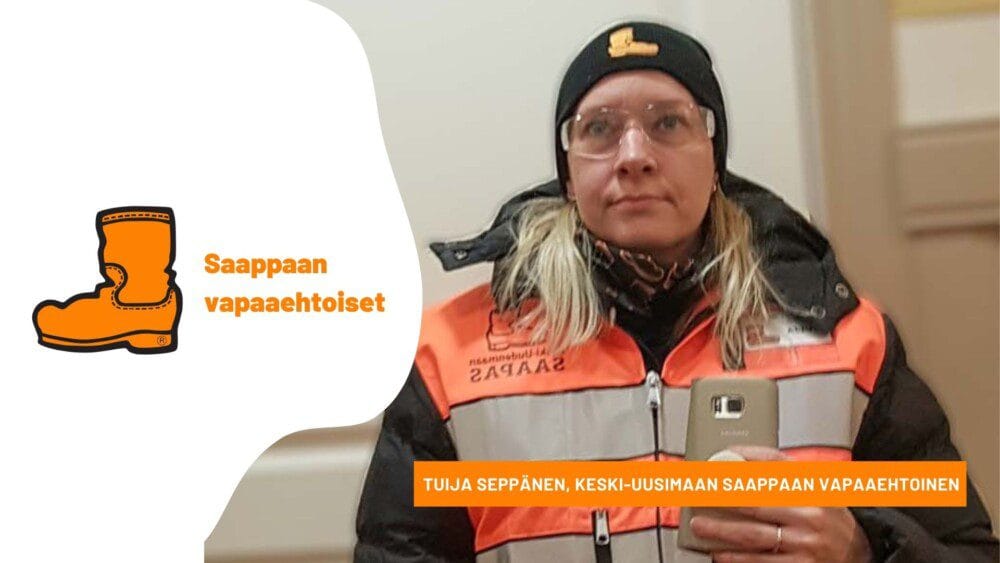 Kuvassa Keski-Uusimaan Saappaan vapaaehtoinen Tuija Seppänen.