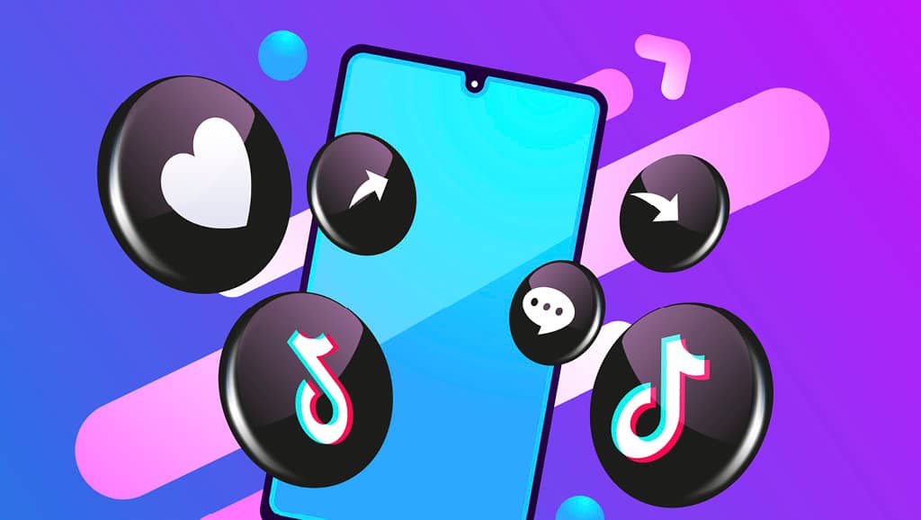 Älypuhelin, josta nousee erilaisia some-ikoneita kuten Tiktok