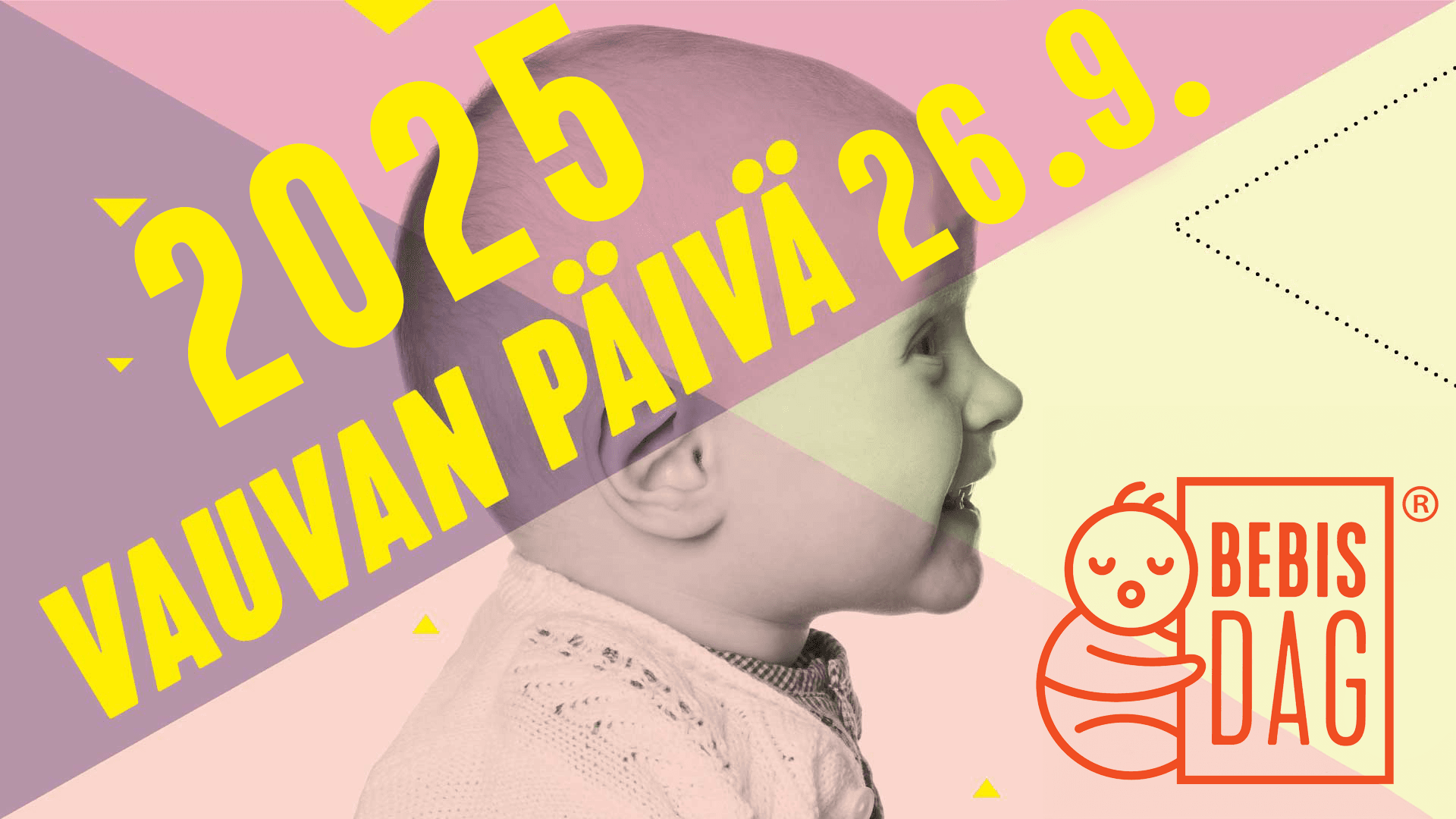 Vauvan päivän mainoskuva, jossa on vauva hymyilemässä.