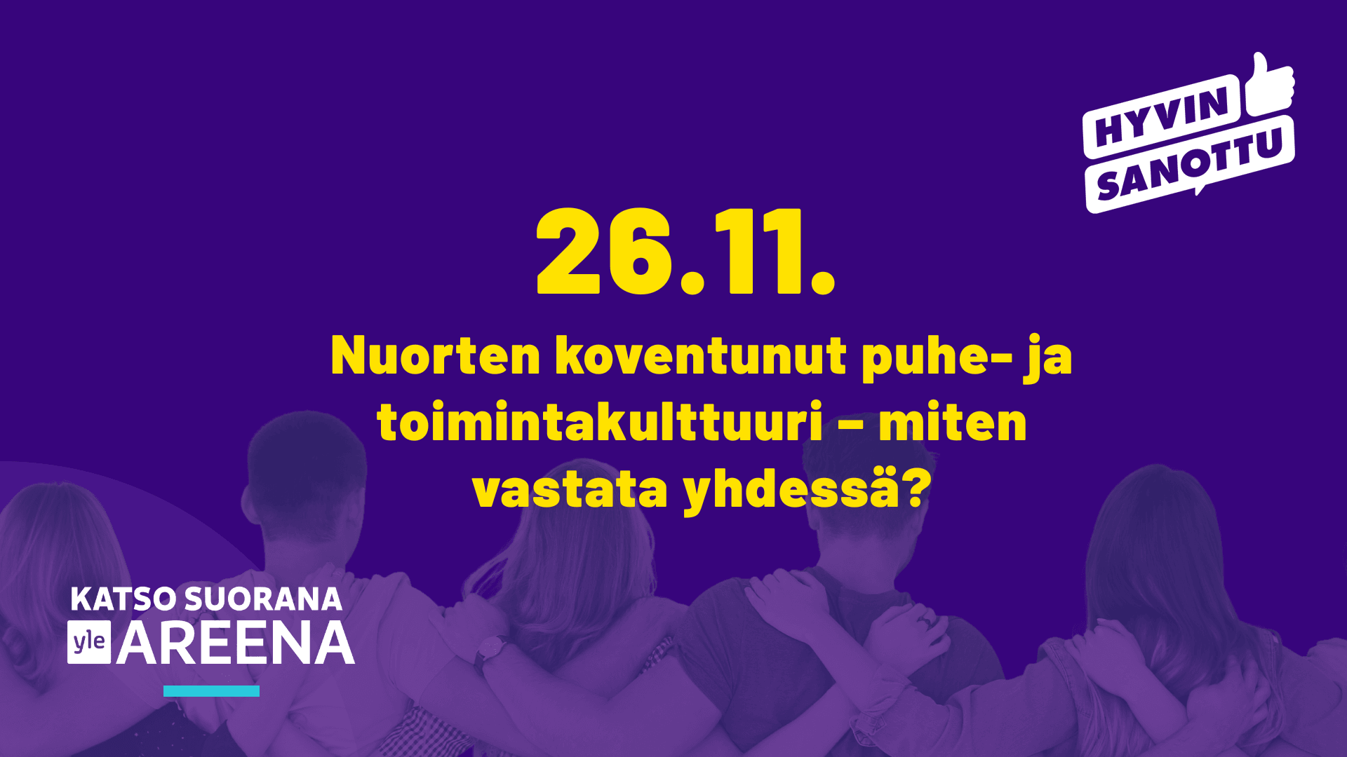 Nuorten koventunut puhe- keskustelu, tekstikuva värikohjalla